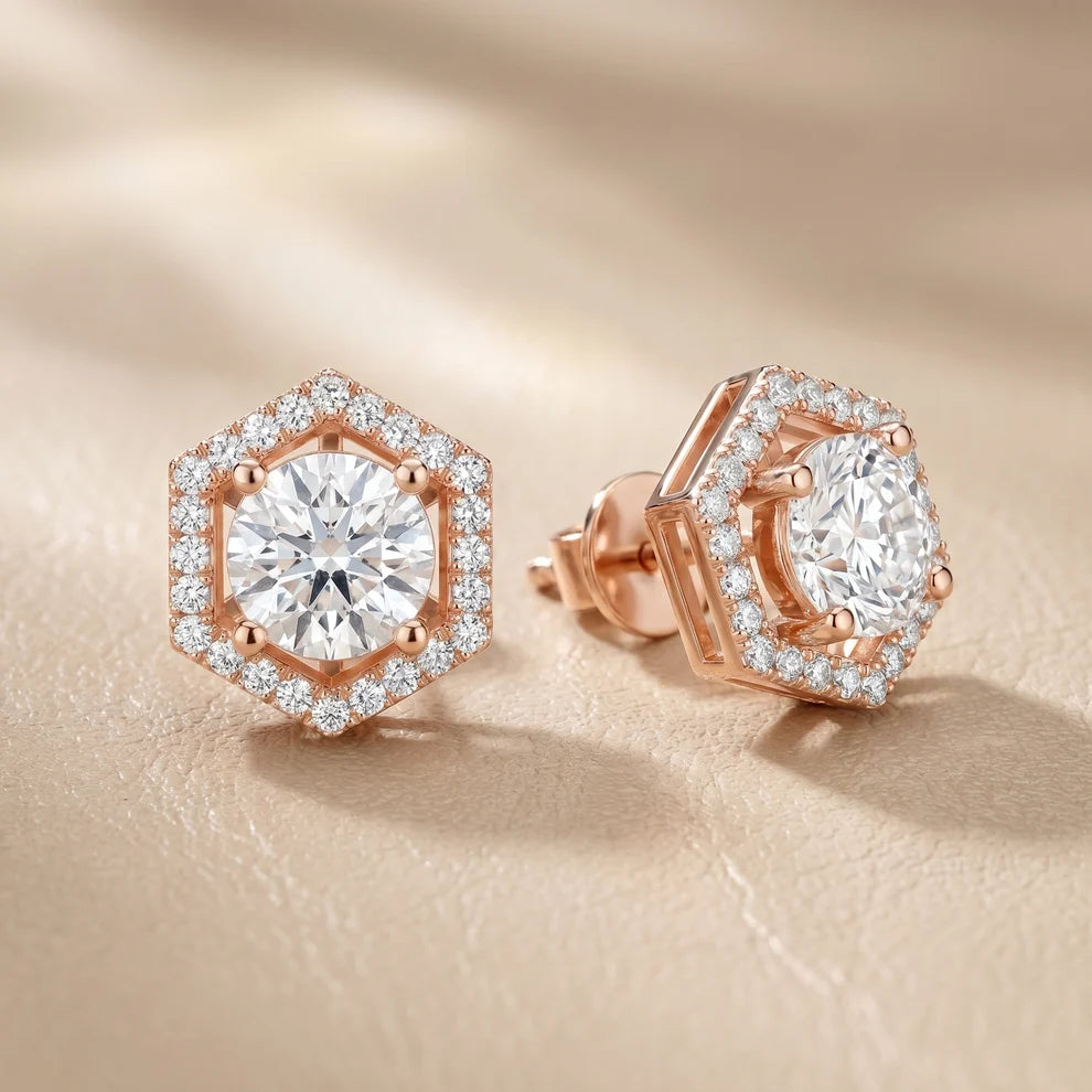 Meridian Hex Round Diamond Earrings