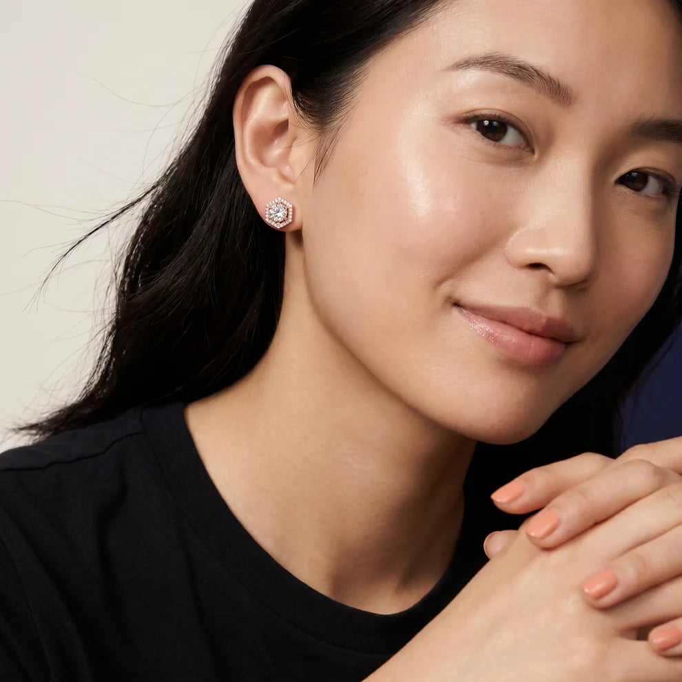 Meridian Hex Round Diamond Earrings