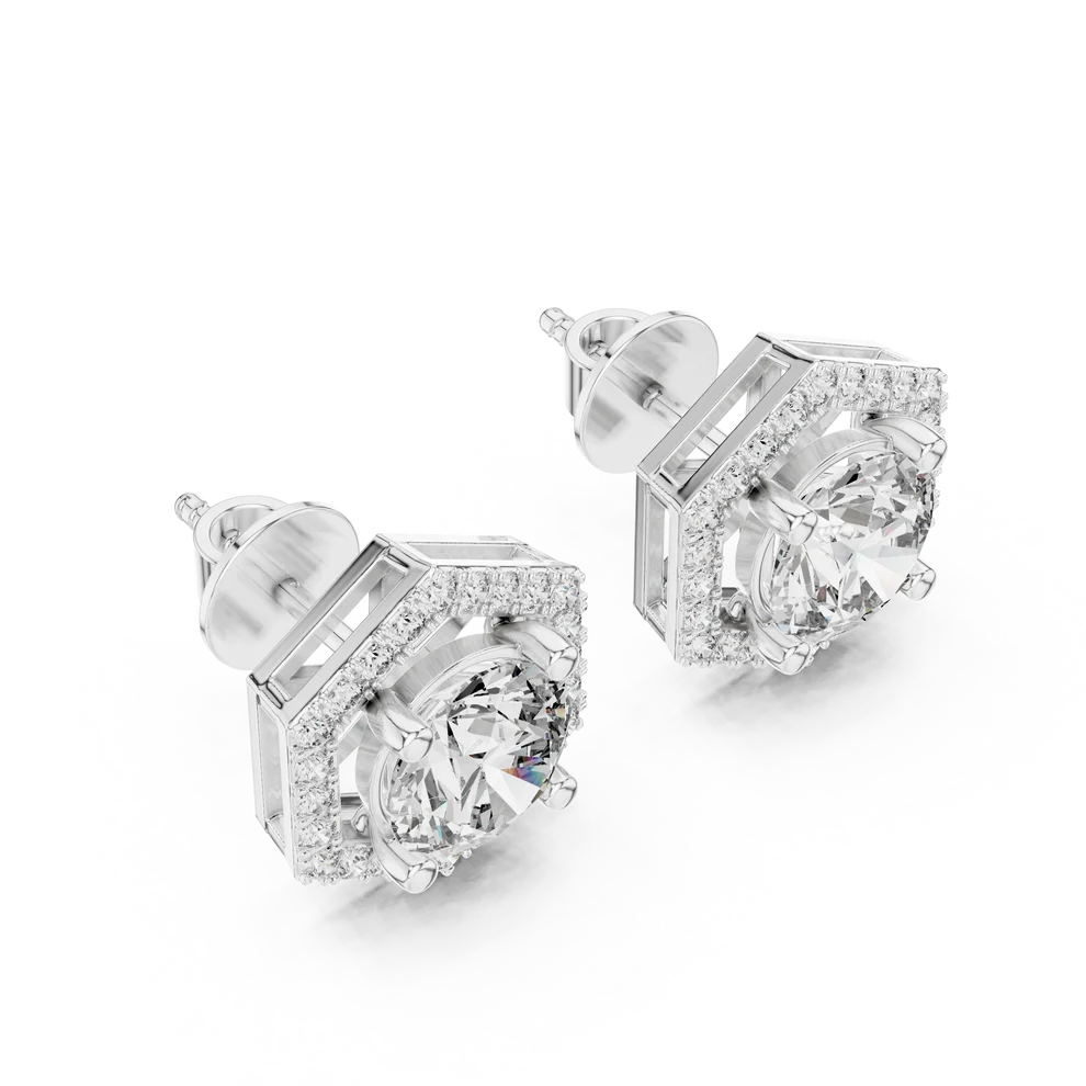 Meridian Hex Round Diamond Earrings