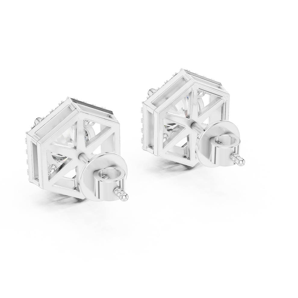 Meridian Hex Round Diamond Earrings
