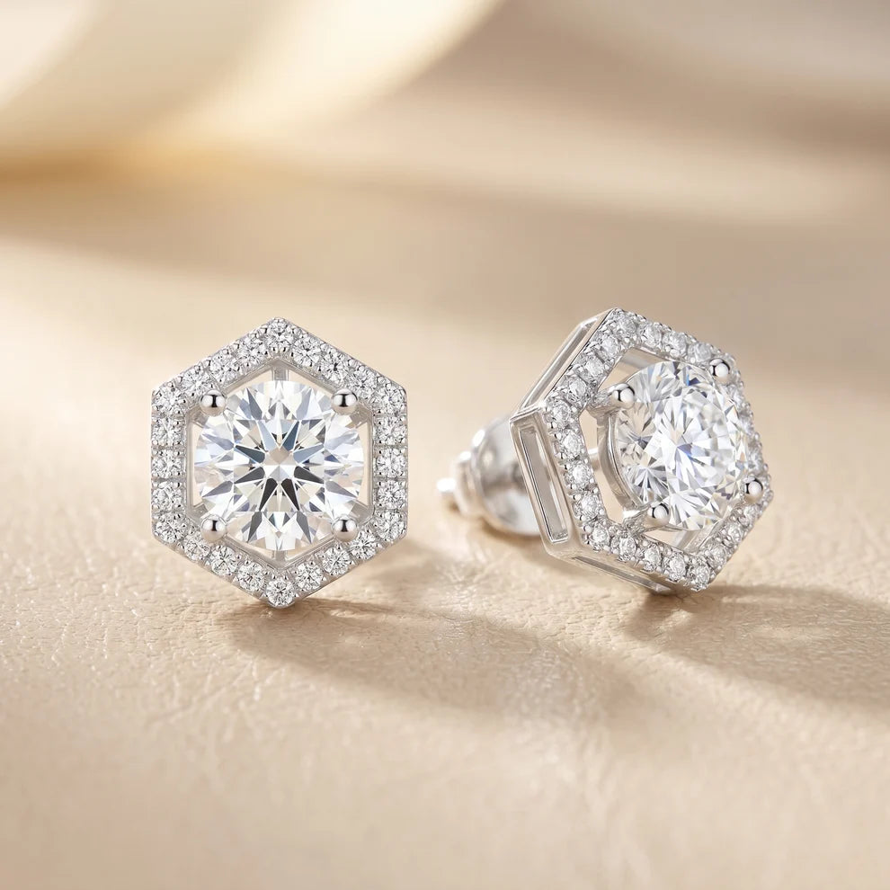 Meridian Hex Round Diamond Earrings