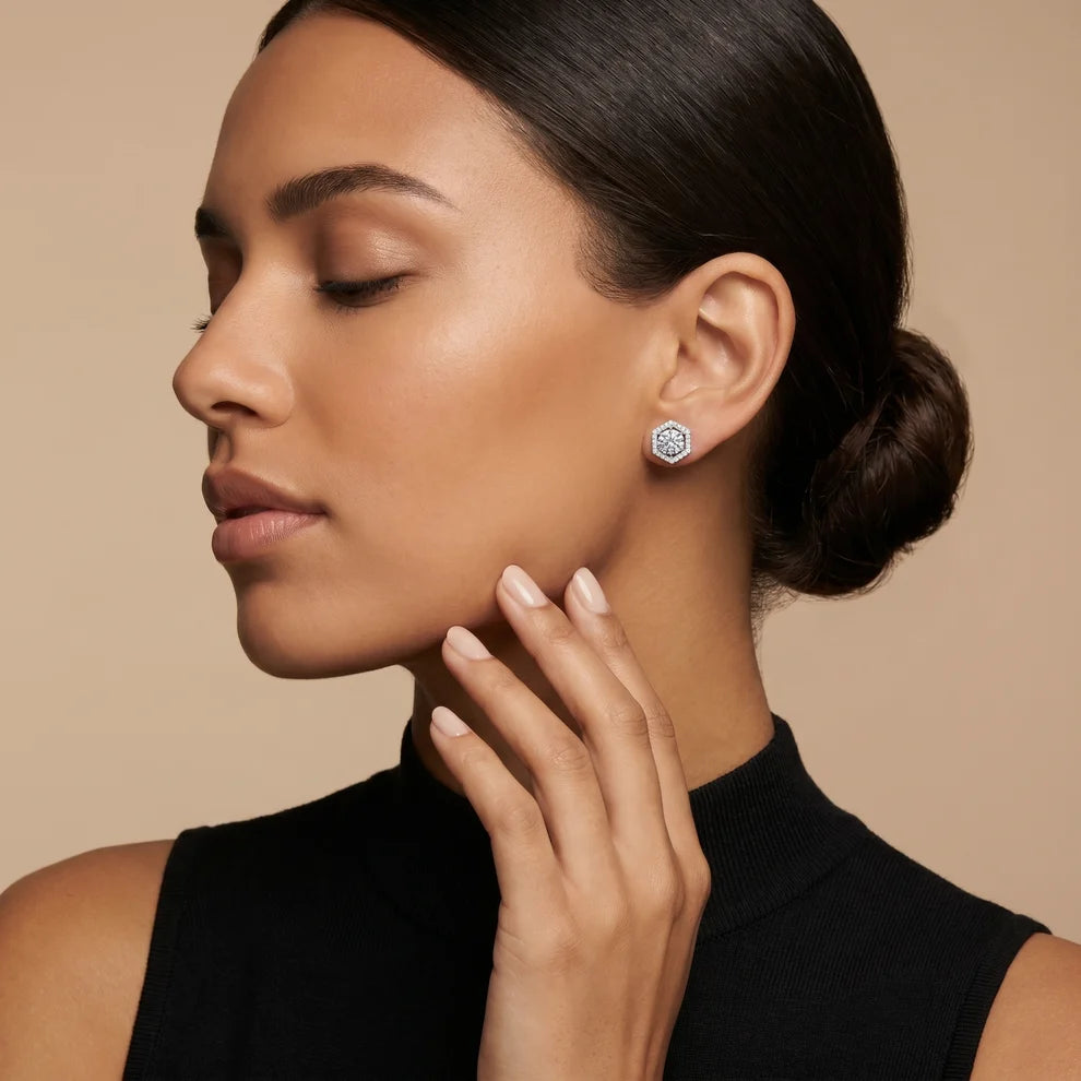 Meridian Hex Round Diamond Earrings
