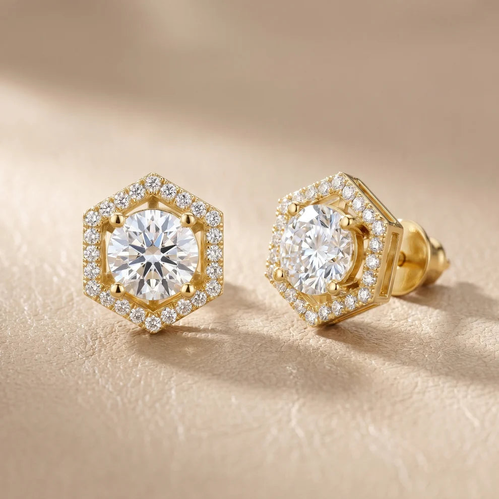 Meridian Hex Round Diamond Earrings
