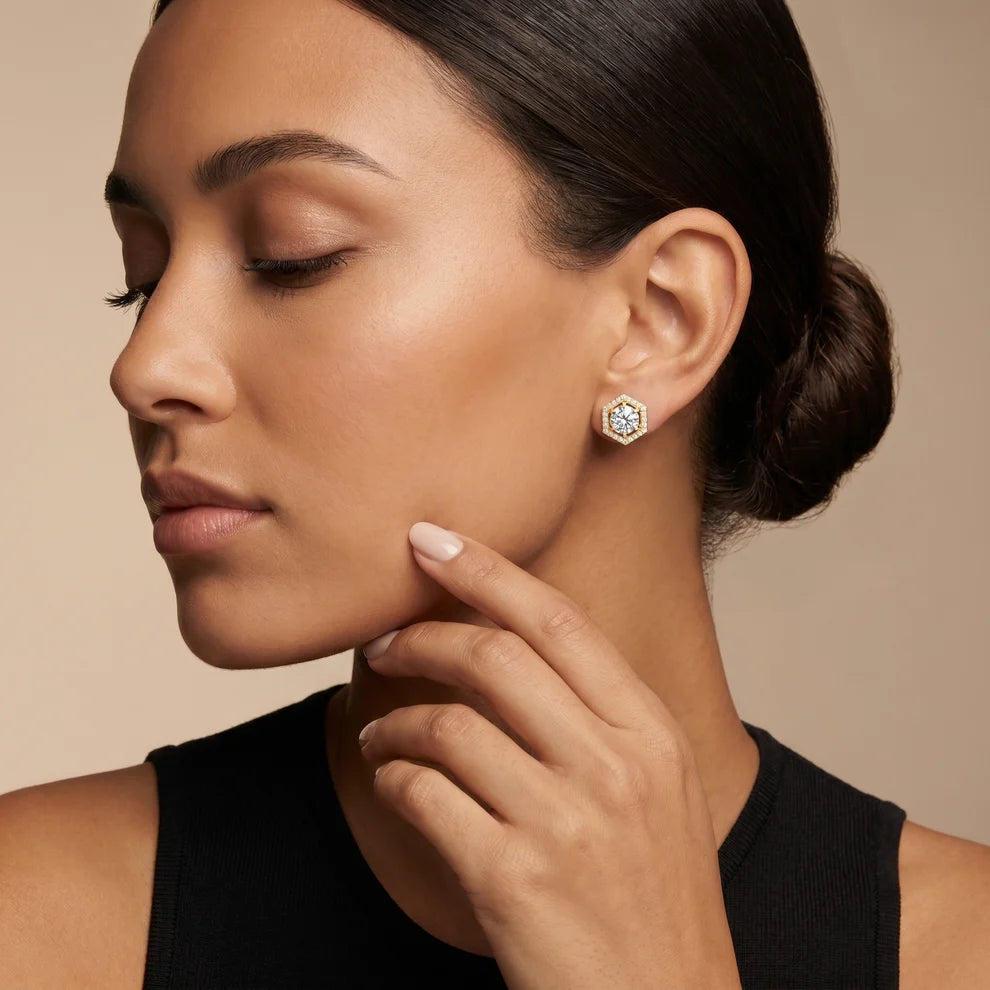 Meridian Hex Round Diamond Earrings
