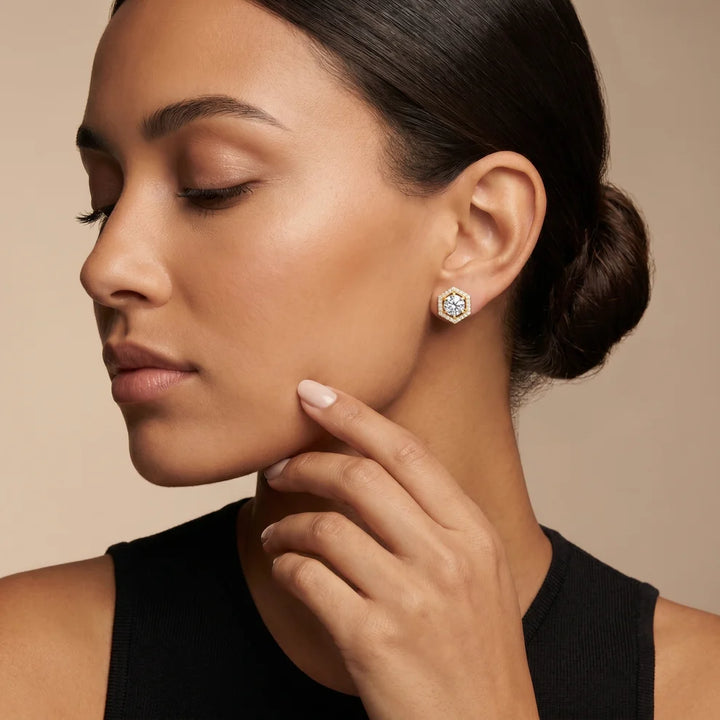 Meridian Hex Round Diamond Earrings