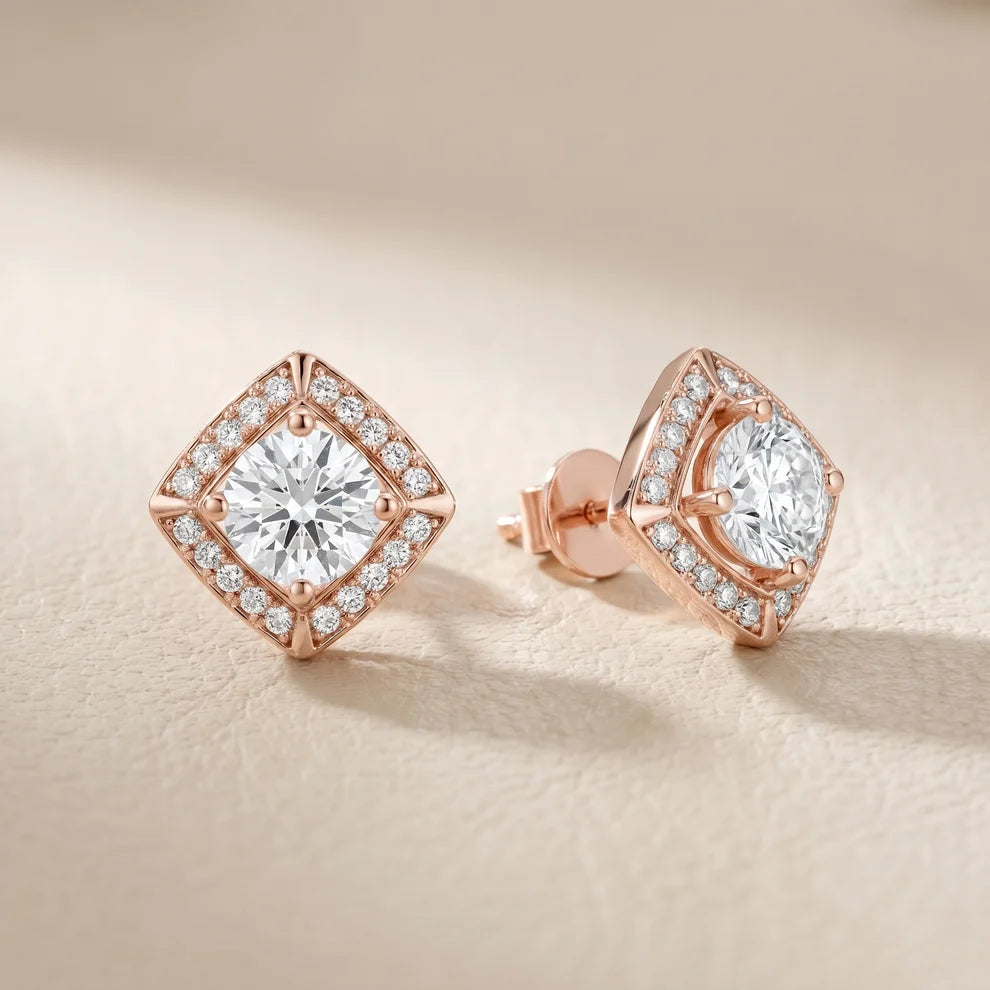 Angular Aura Round Diamond Earrings