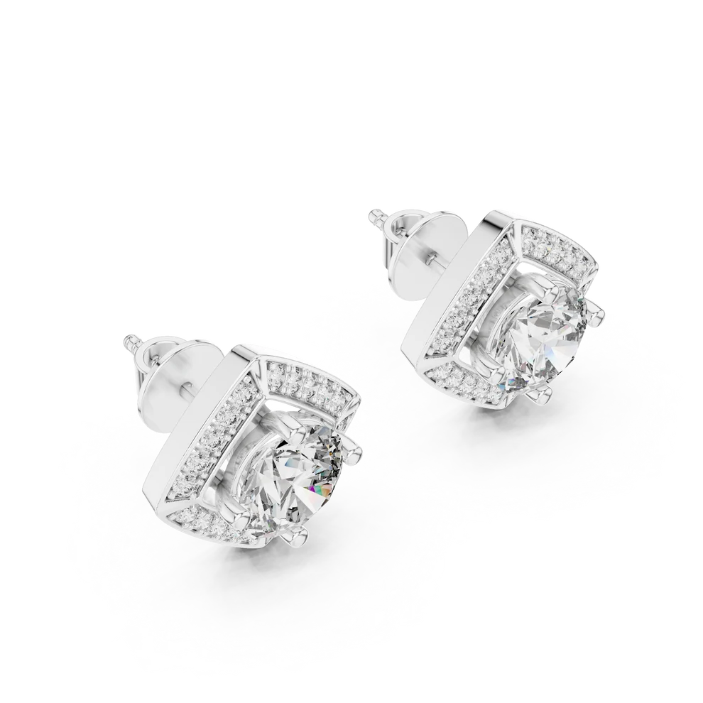 Angular Aura Round Diamond Earrings