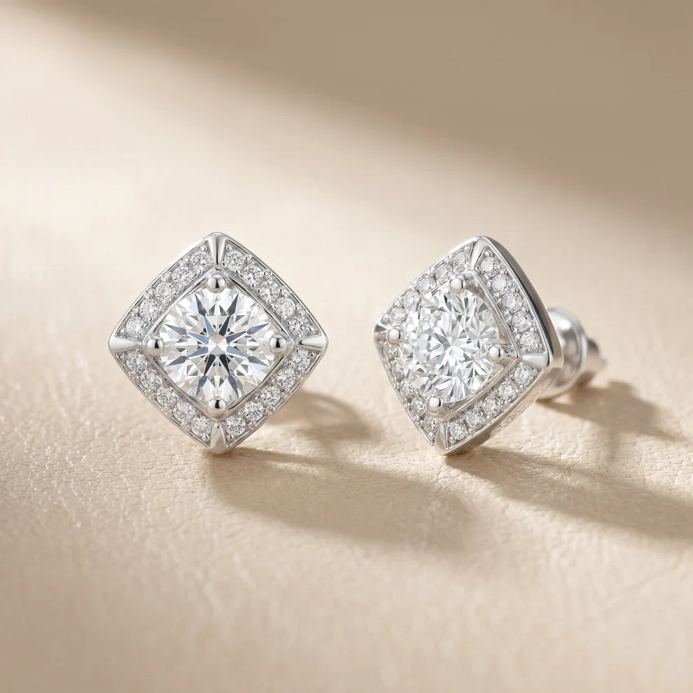 Angular Aura Round Diamond Earrings
