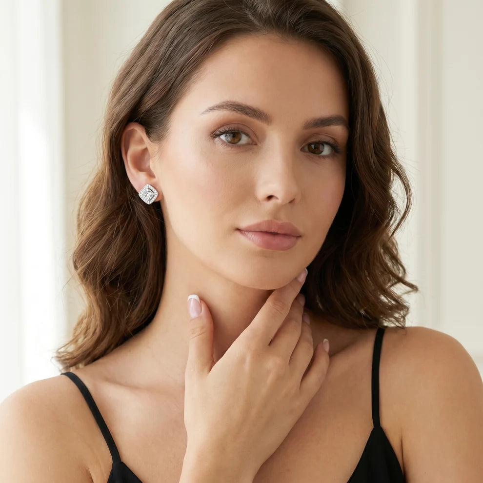 Angular Aura Round Diamond Earrings