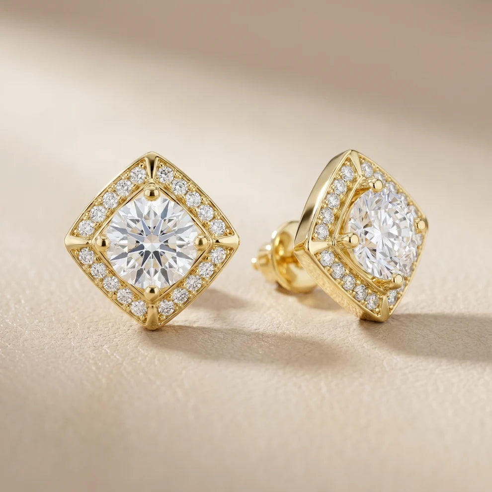 Angular Aura Round Diamond Earrings