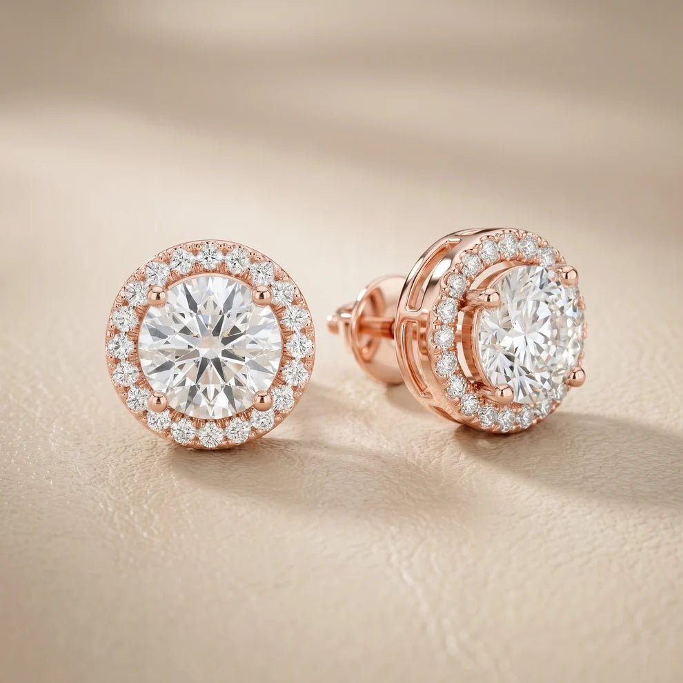 Meridian Halo Round Diamond Earrings