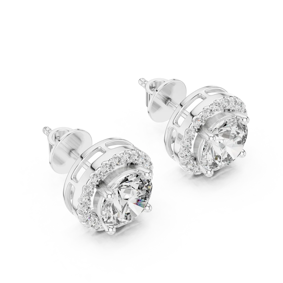Meridian Halo Round Diamond Earrings