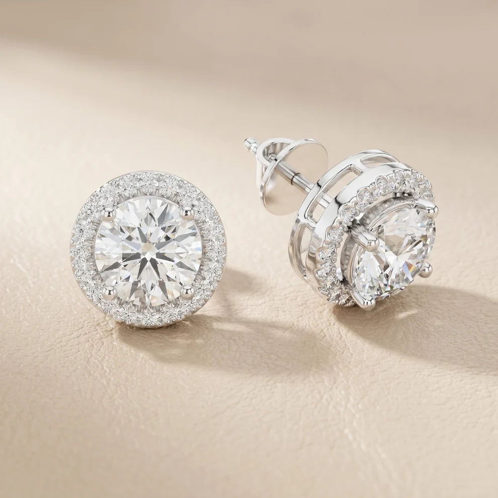 Meridian Halo Round Diamond Earrings