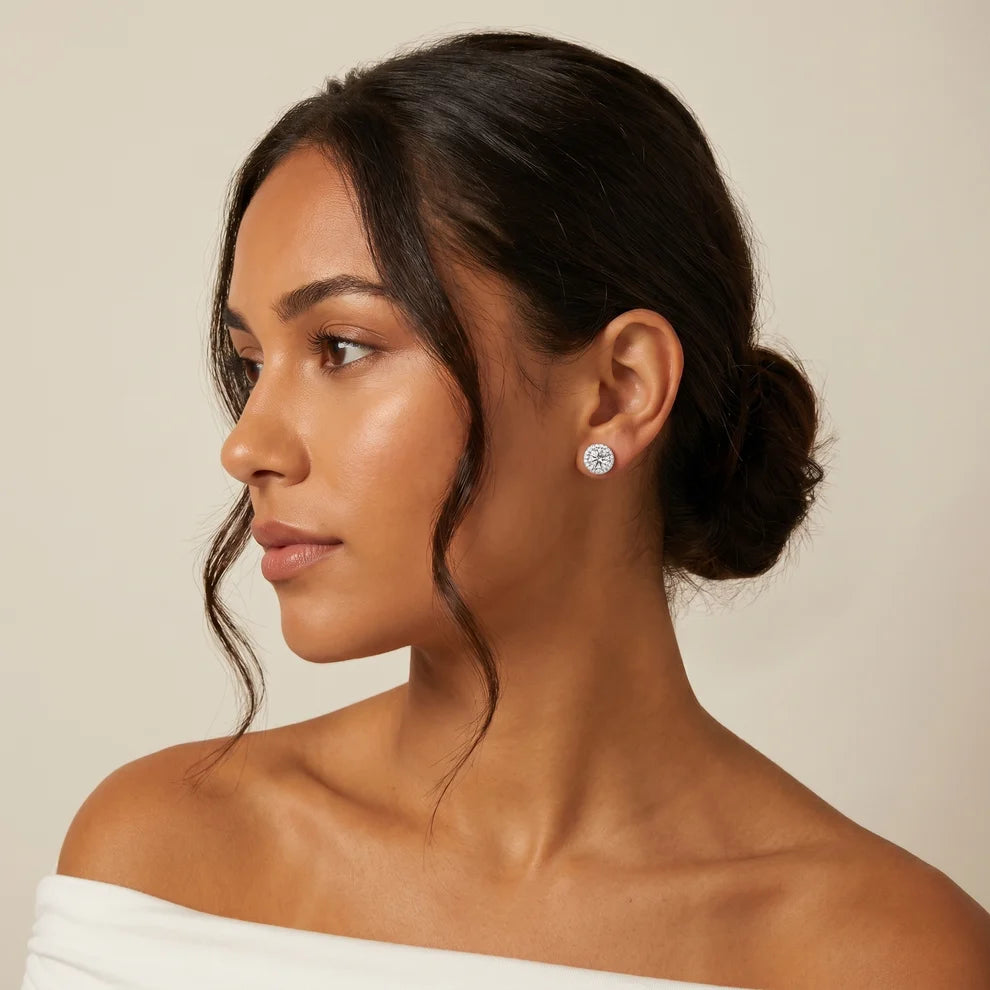 Meridian Halo Round Diamond Earrings