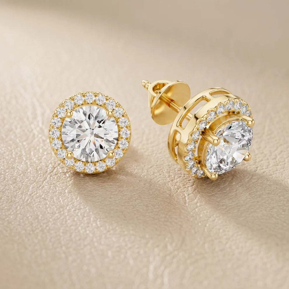 Meridian Halo Round Diamond Earrings