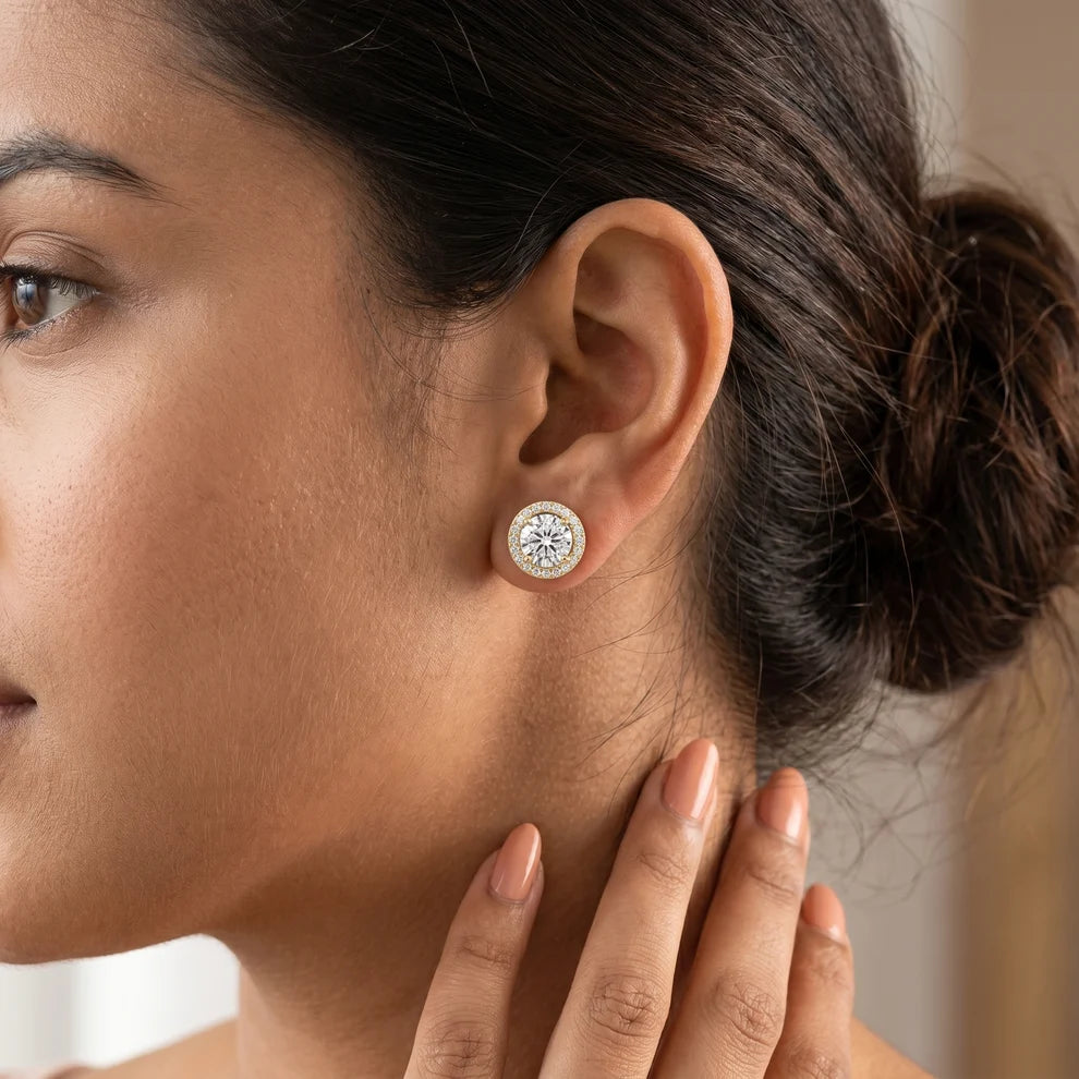 Meridian Halo Round Diamond Earrings
