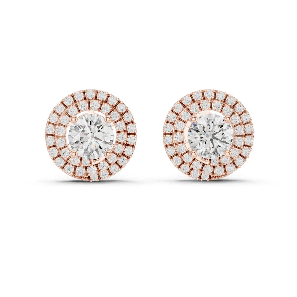 Stella Double-Halo Round Diamond Earrings