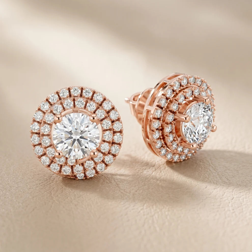 Stella Double-Halo Round Diamond Earrings