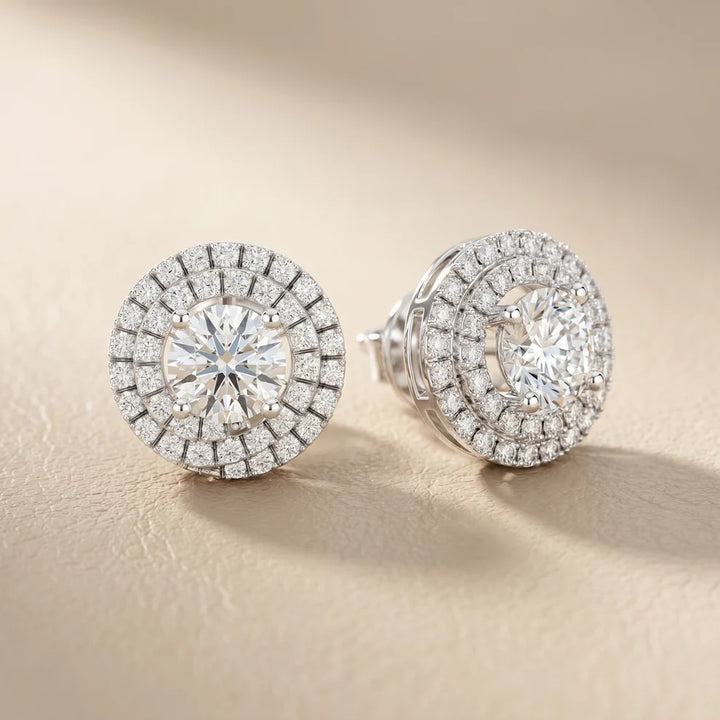 Stella Double-Halo Round Diamond Earrings