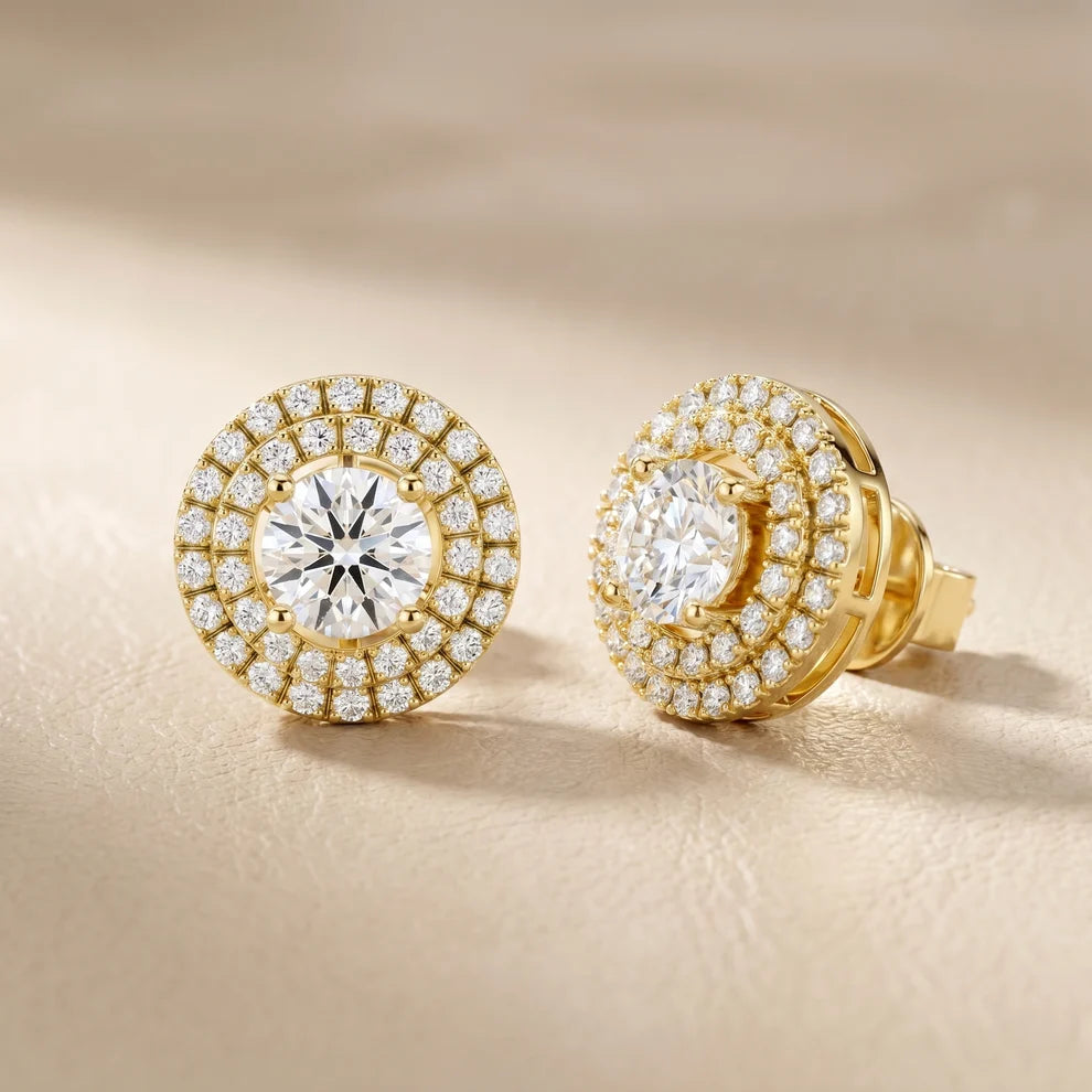 Stella Double-Halo Round Diamond Earrings