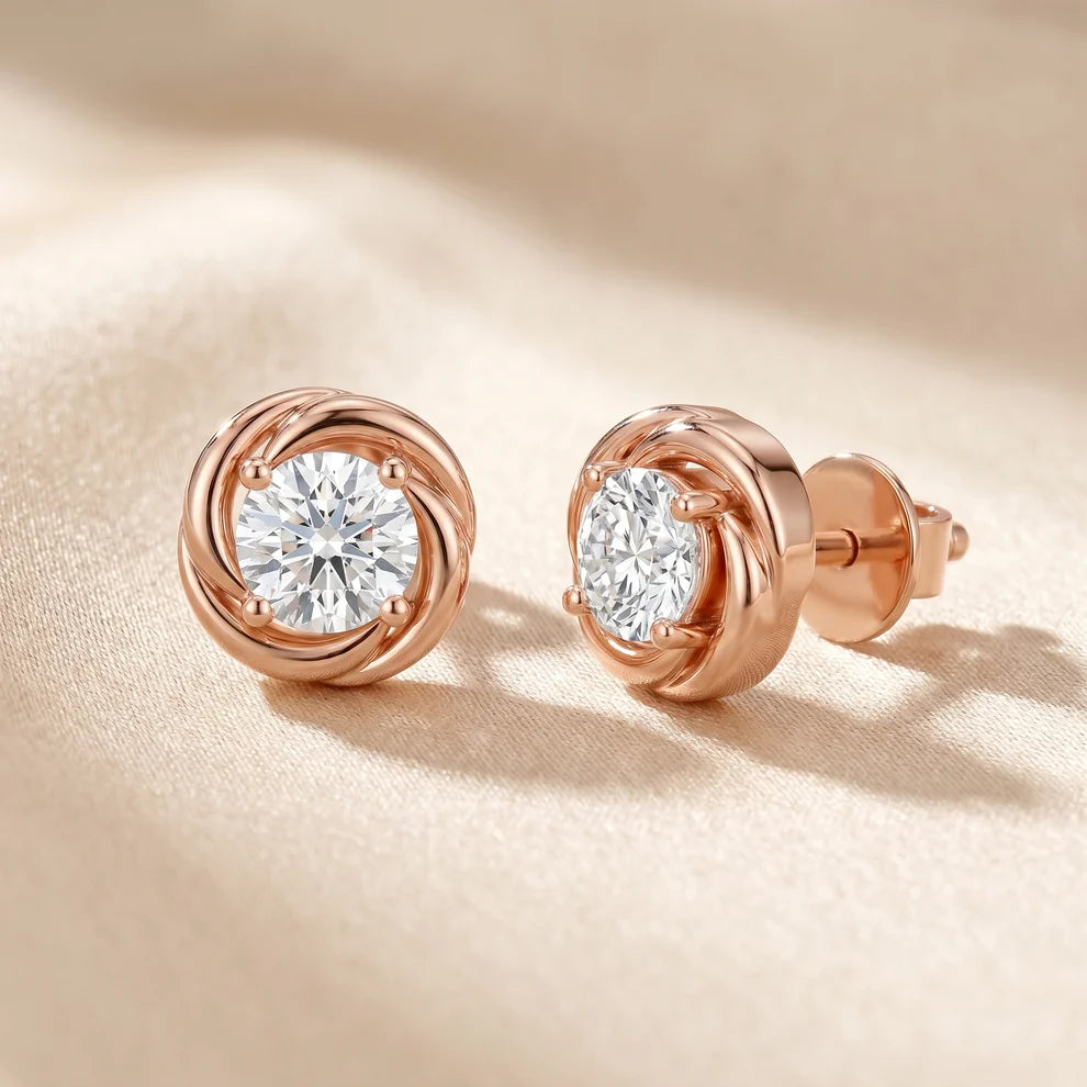 Twist Rope Round Diamond Earrings