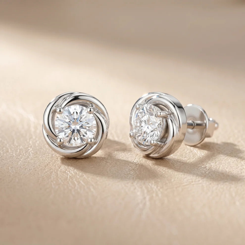 Twist Rope Round Diamond Earrings
