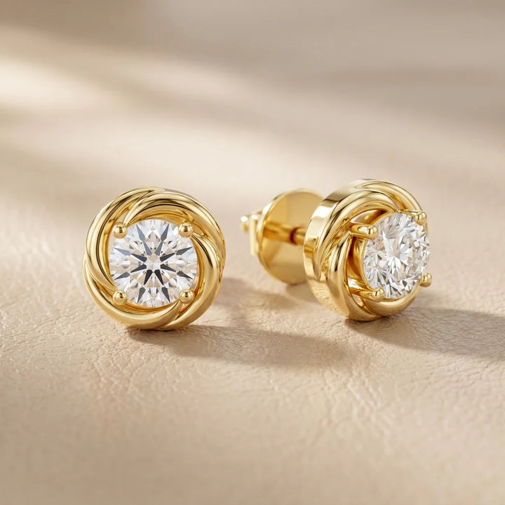 Twist Rope Round Diamond Earrings