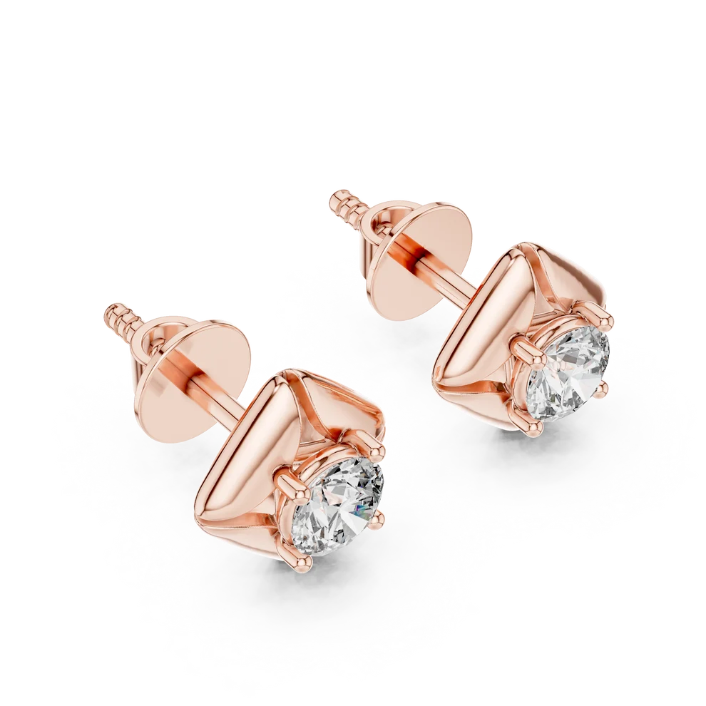 Lotus Peak Round Diamond Earrings