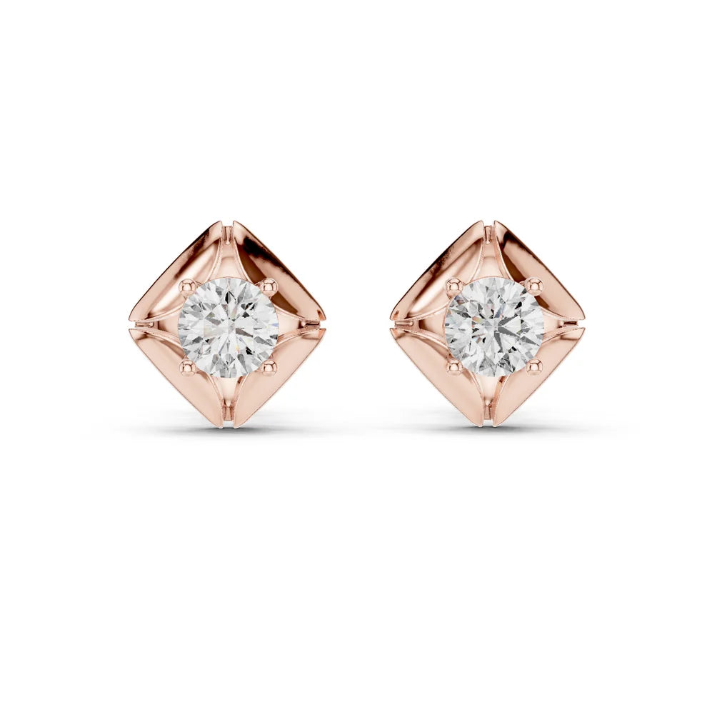 Lotus Peak Round Diamond Earrings