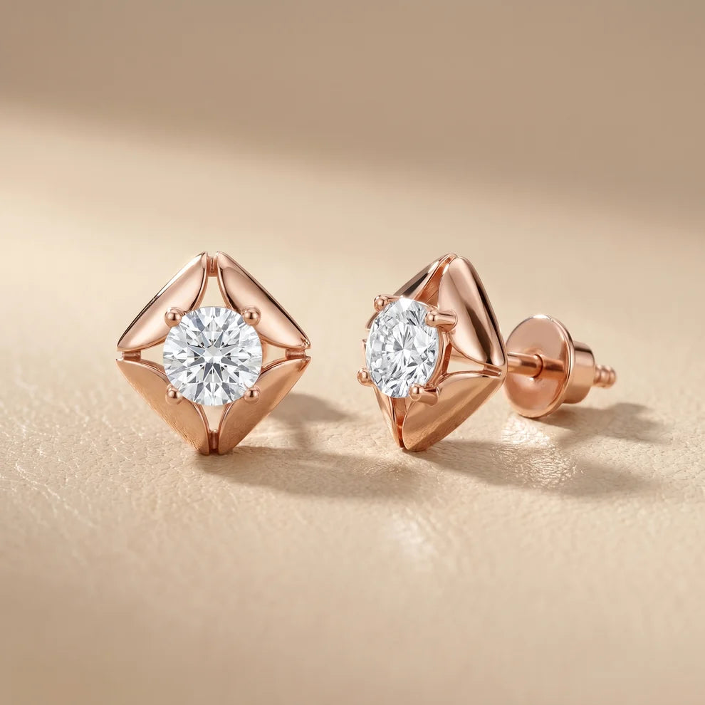 Lotus Peak Round Diamond Earrings
