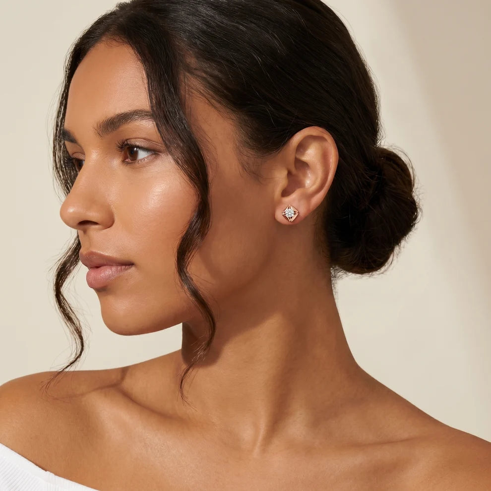 Lotus Peak Round Diamond Earrings