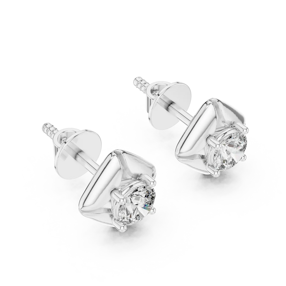 Lotus Peak Round Diamond Earrings