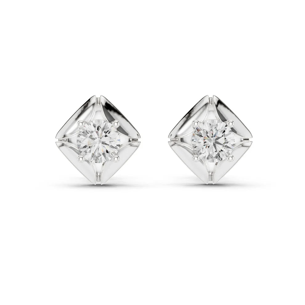 Lotus Peak Round Diamond Earrings