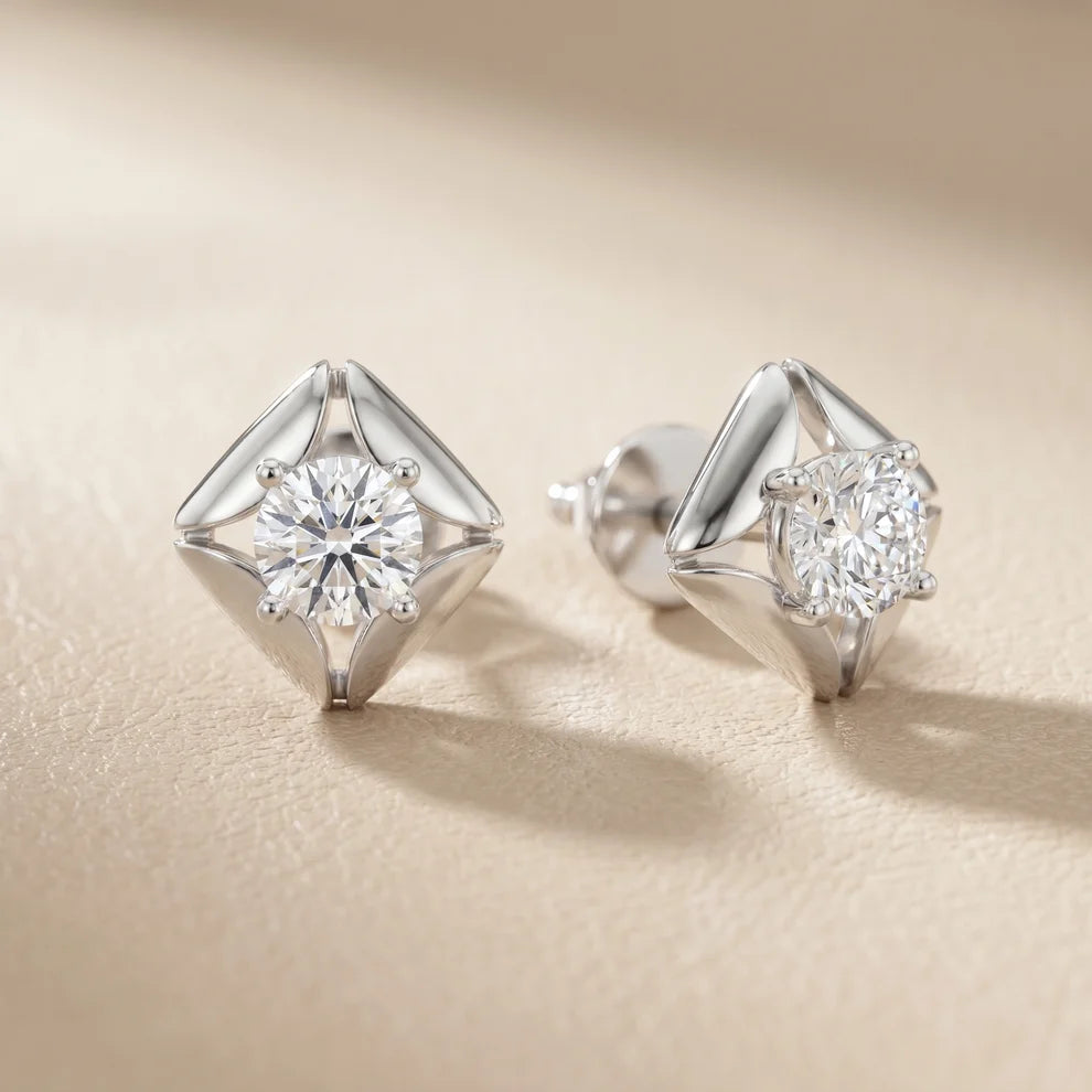 Lotus Peak Round Diamond Earrings