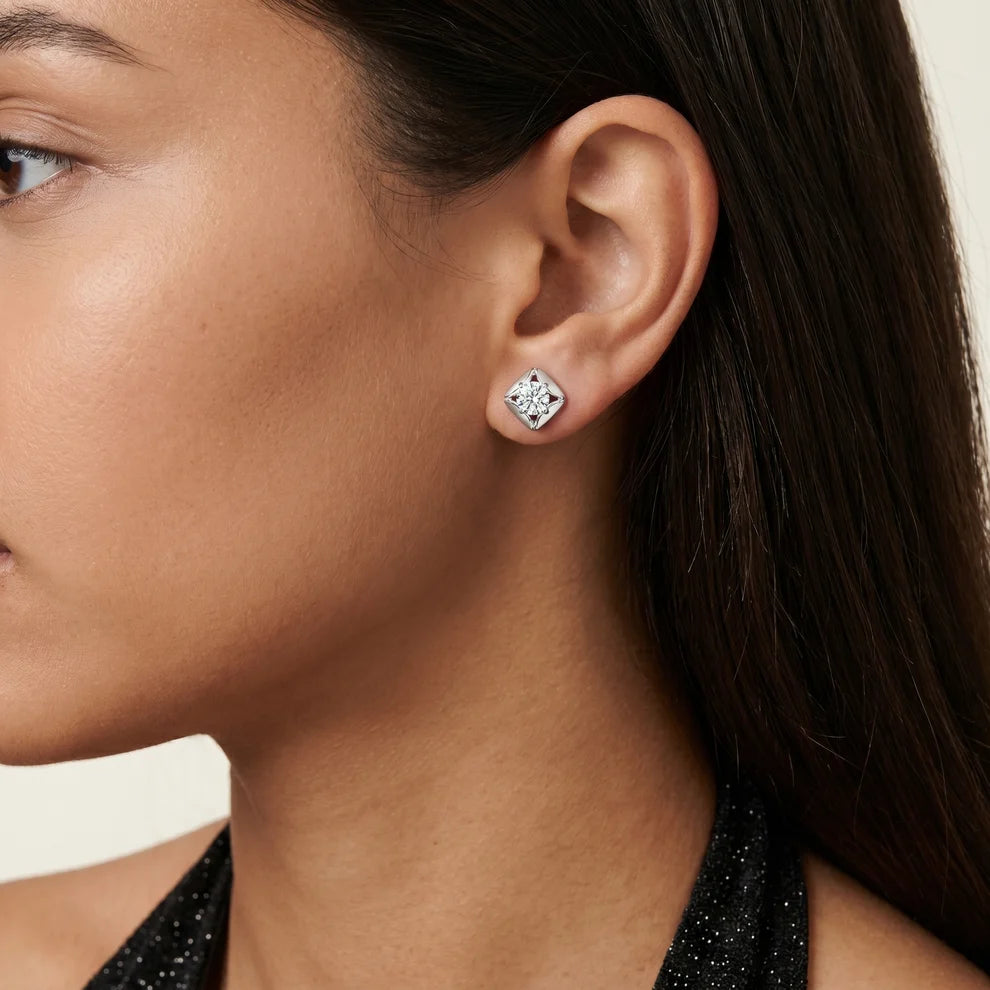 Lotus Peak Round Diamond Earrings
