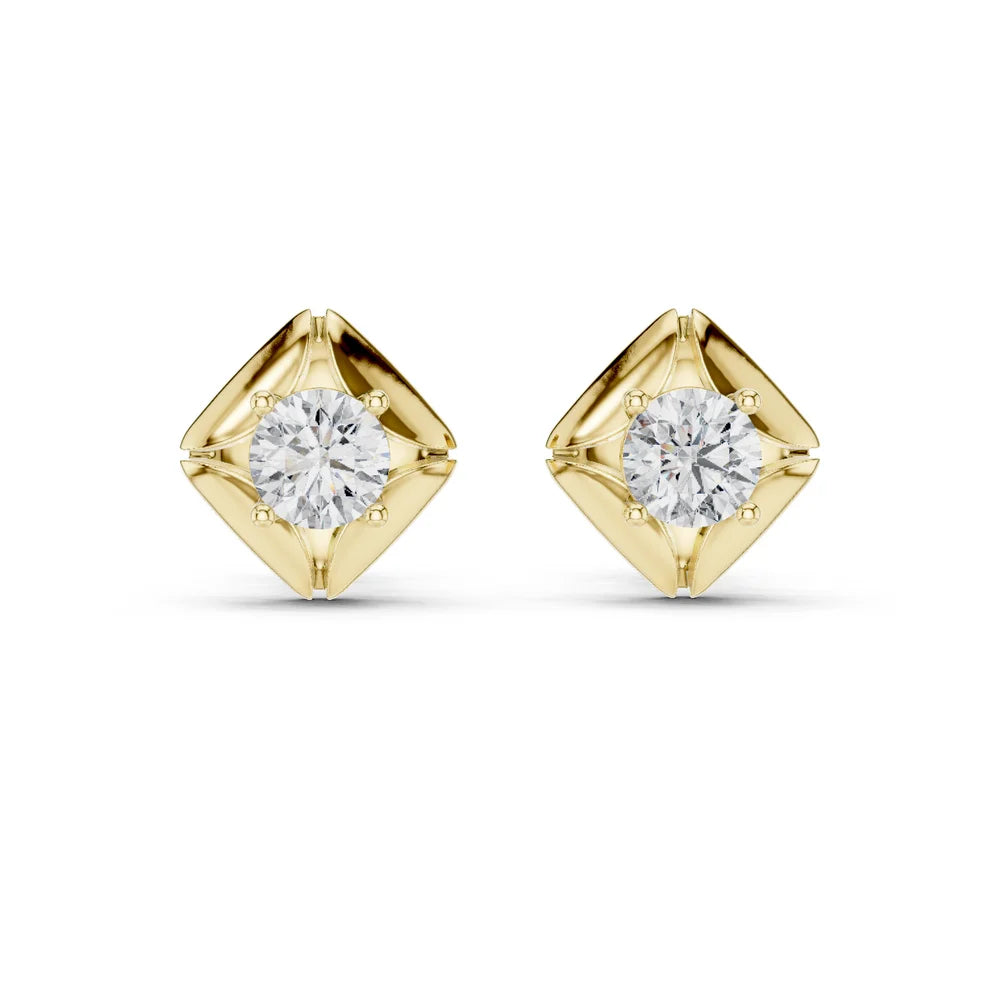 Lotus Peak Round Diamond Earrings