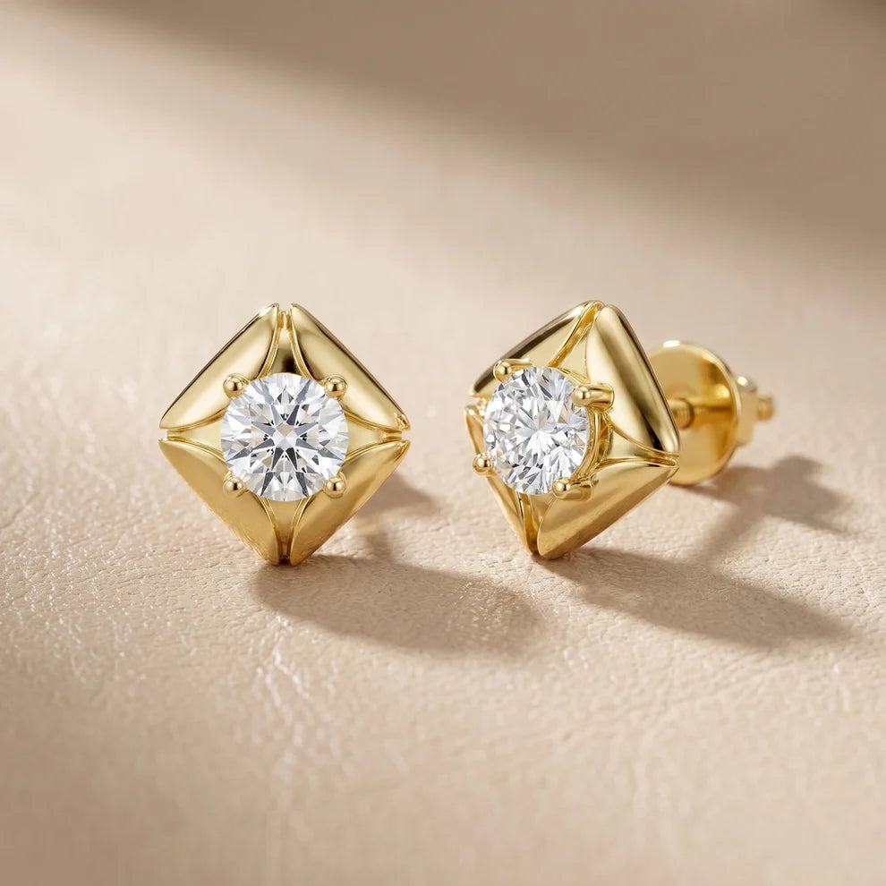Lotus Peak Round Diamond Earrings