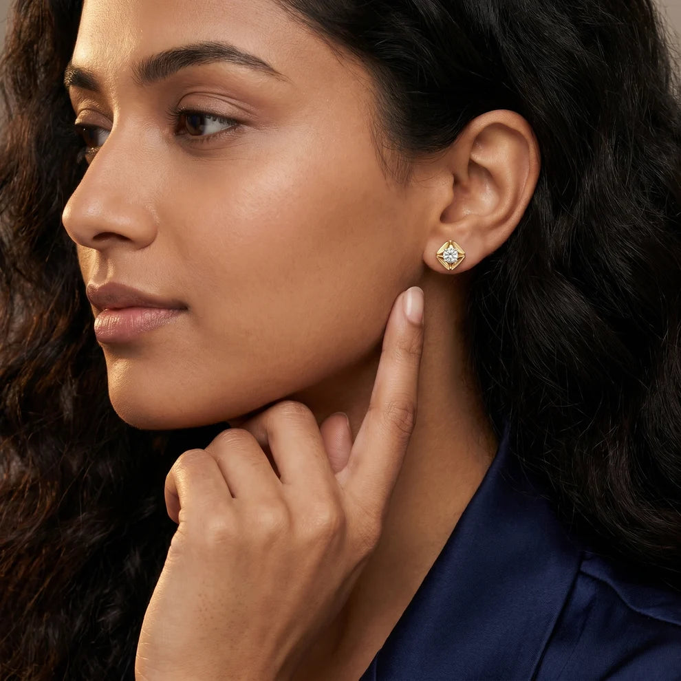 Lotus Peak Round Diamond Earrings