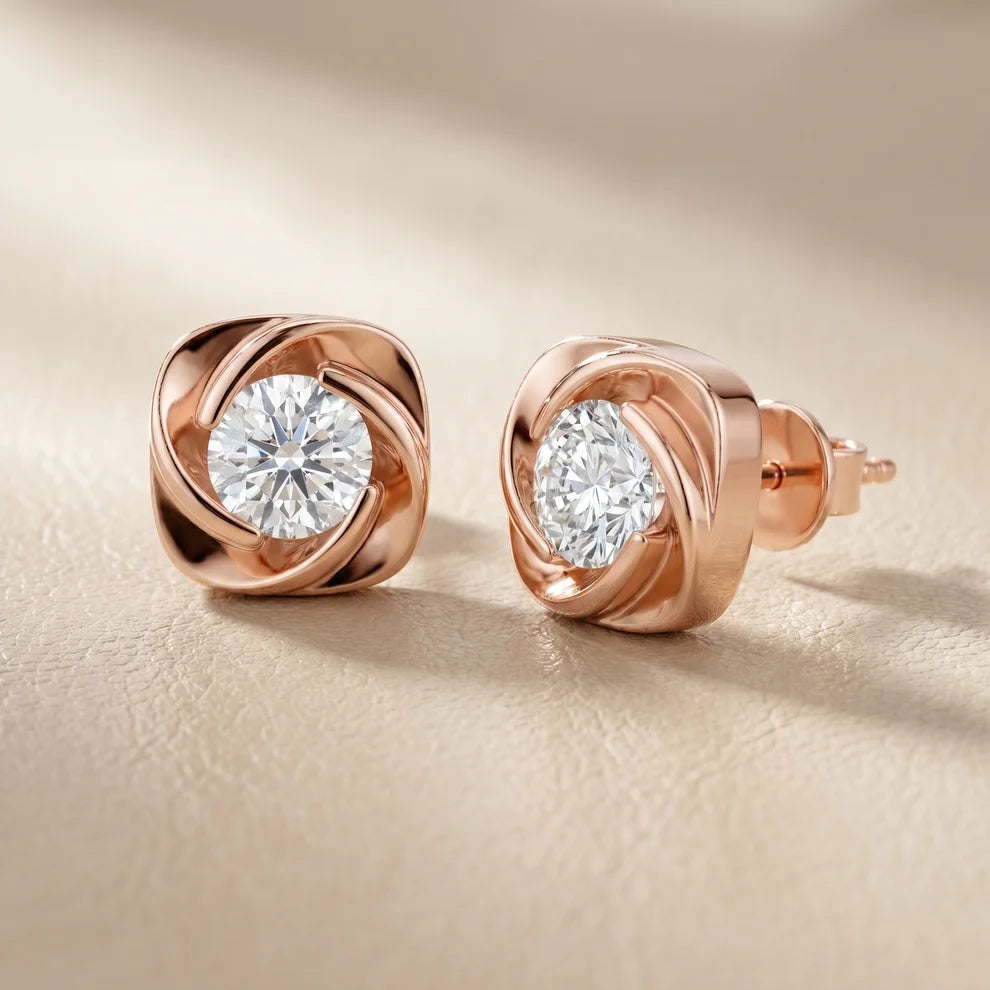 Meridian Swirl Round Diamond Earrings