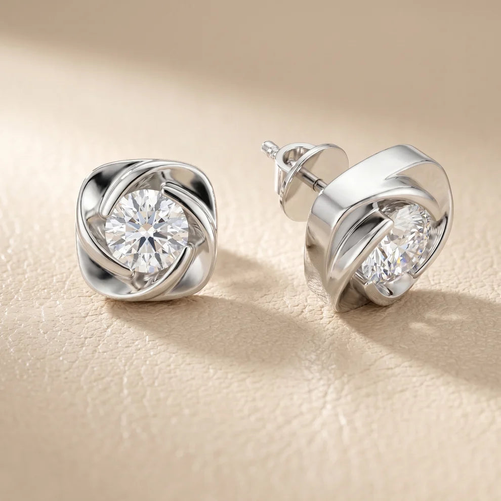 Meridian Swirl Round Diamond Earrings