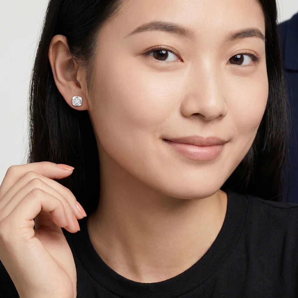 Meridian Swirl Round Diamond Earrings