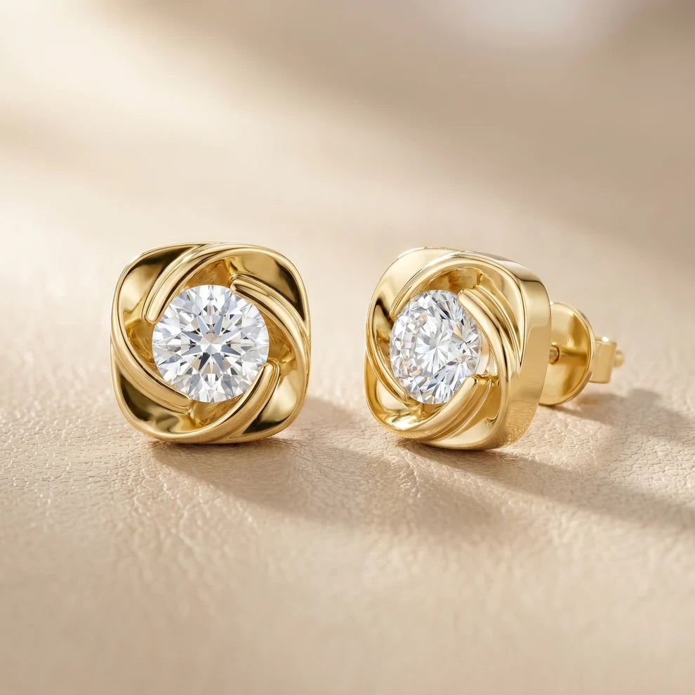 Meridian Swirl Round Diamond Earrings