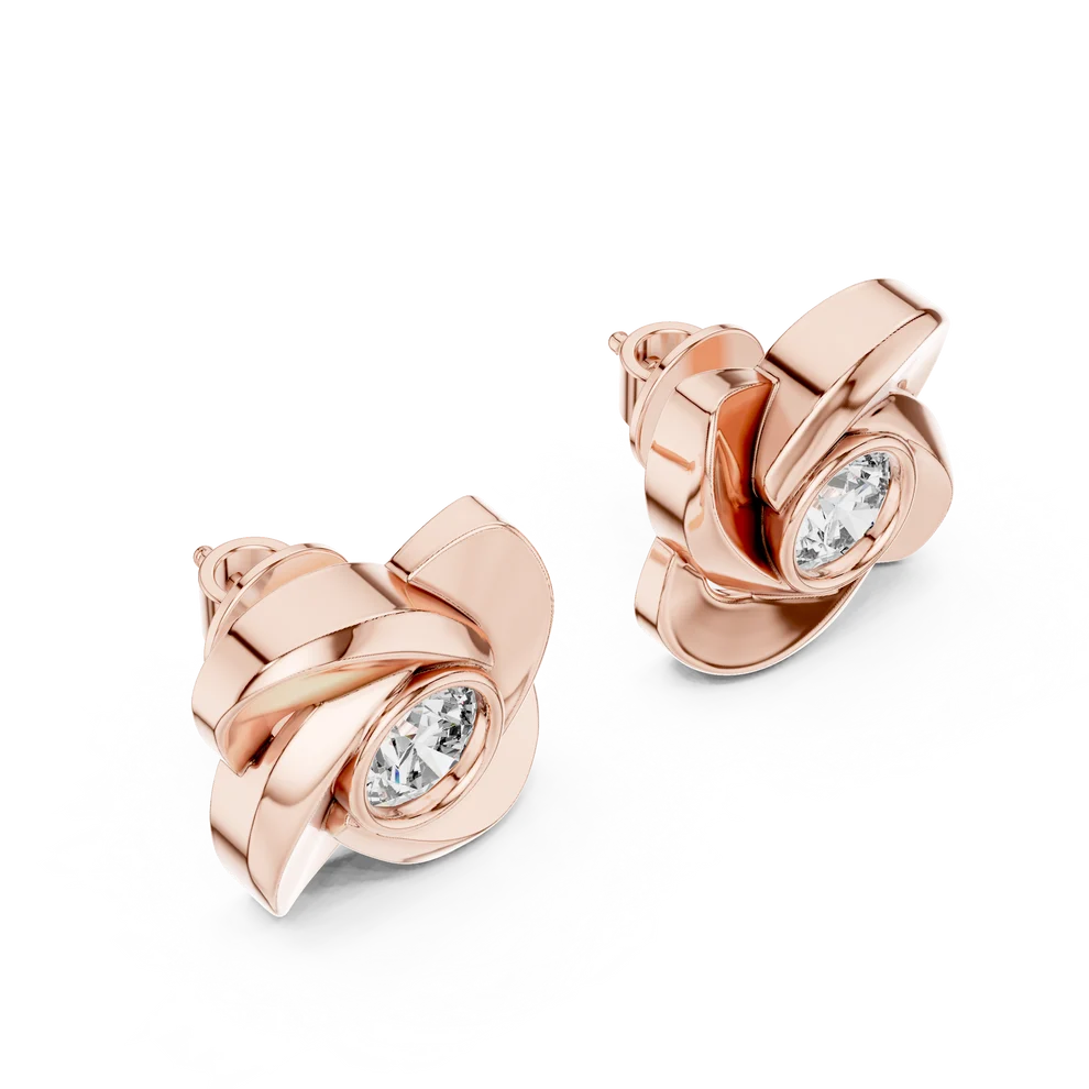 Petal Bezel Round Diamond Earrings