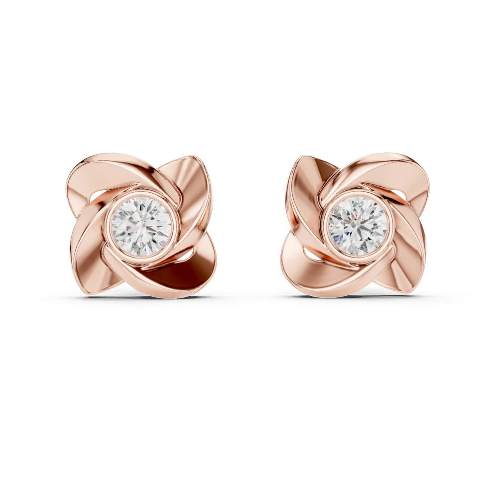 Petal Bezel Round Diamond Earrings