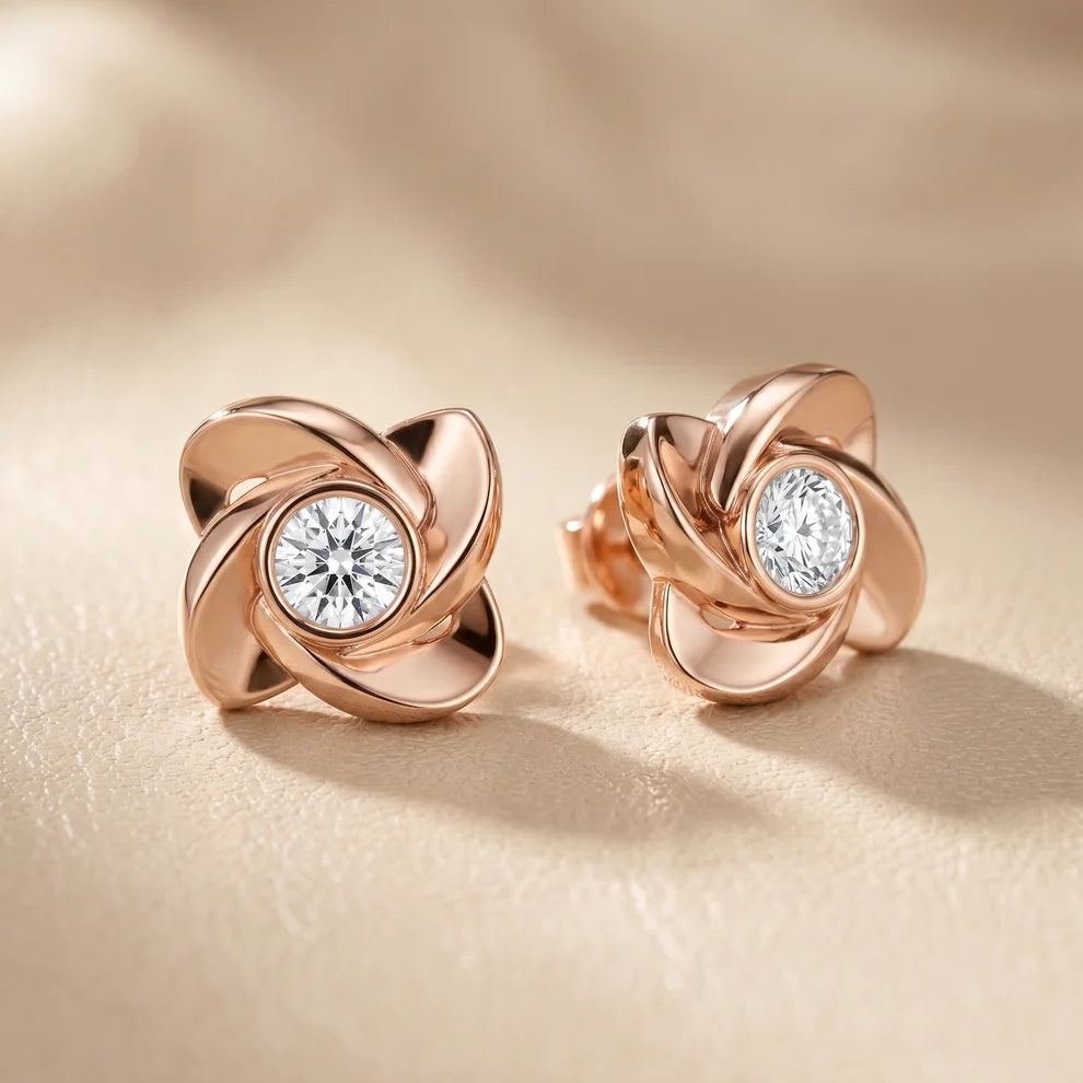 Petal Bezel Round Diamond Earrings