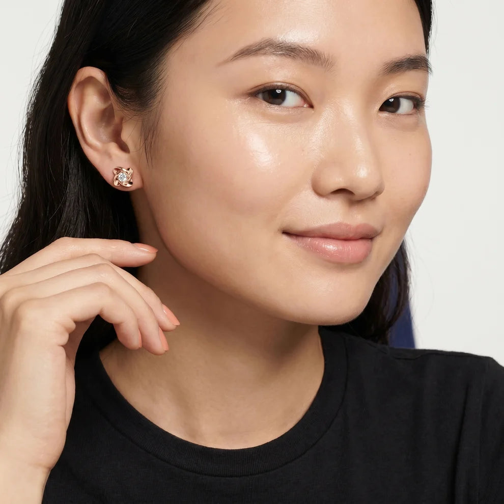 Petal Bezel Round Diamond Earrings