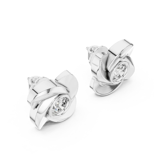Petal Bezel Round Diamond Earrings
