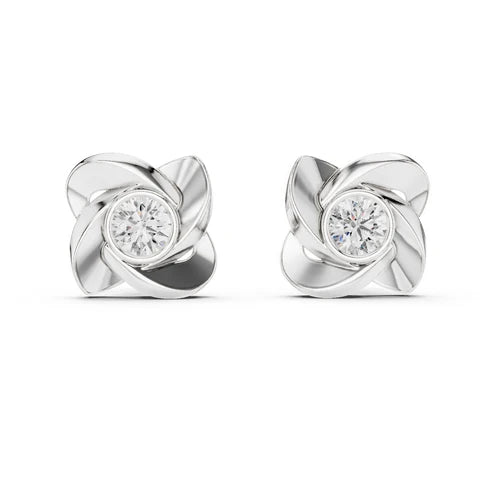 Petal Bezel Round Diamond Earrings