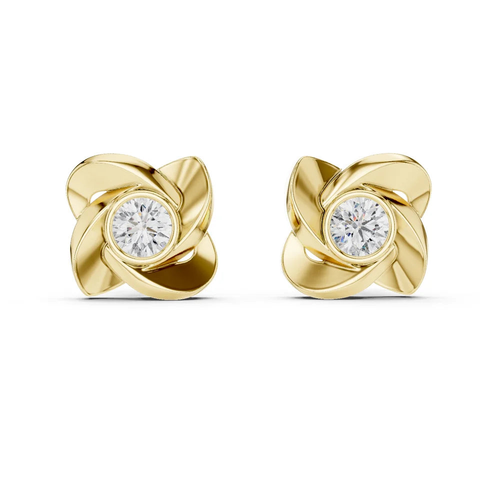 Petal Bezel Round Diamond Earrings