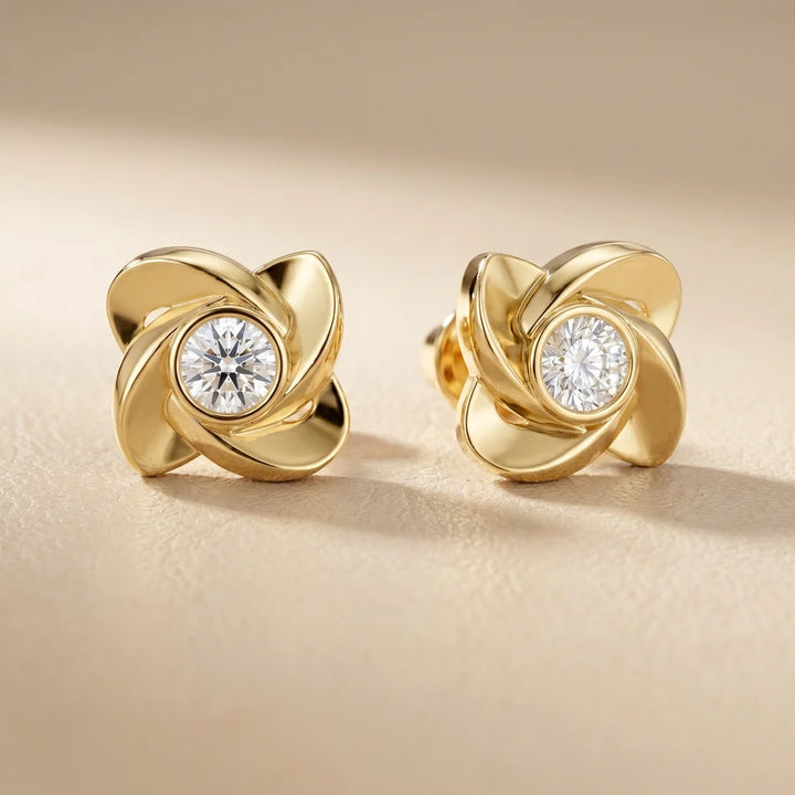 Petal Bezel Round Diamond Earrings
